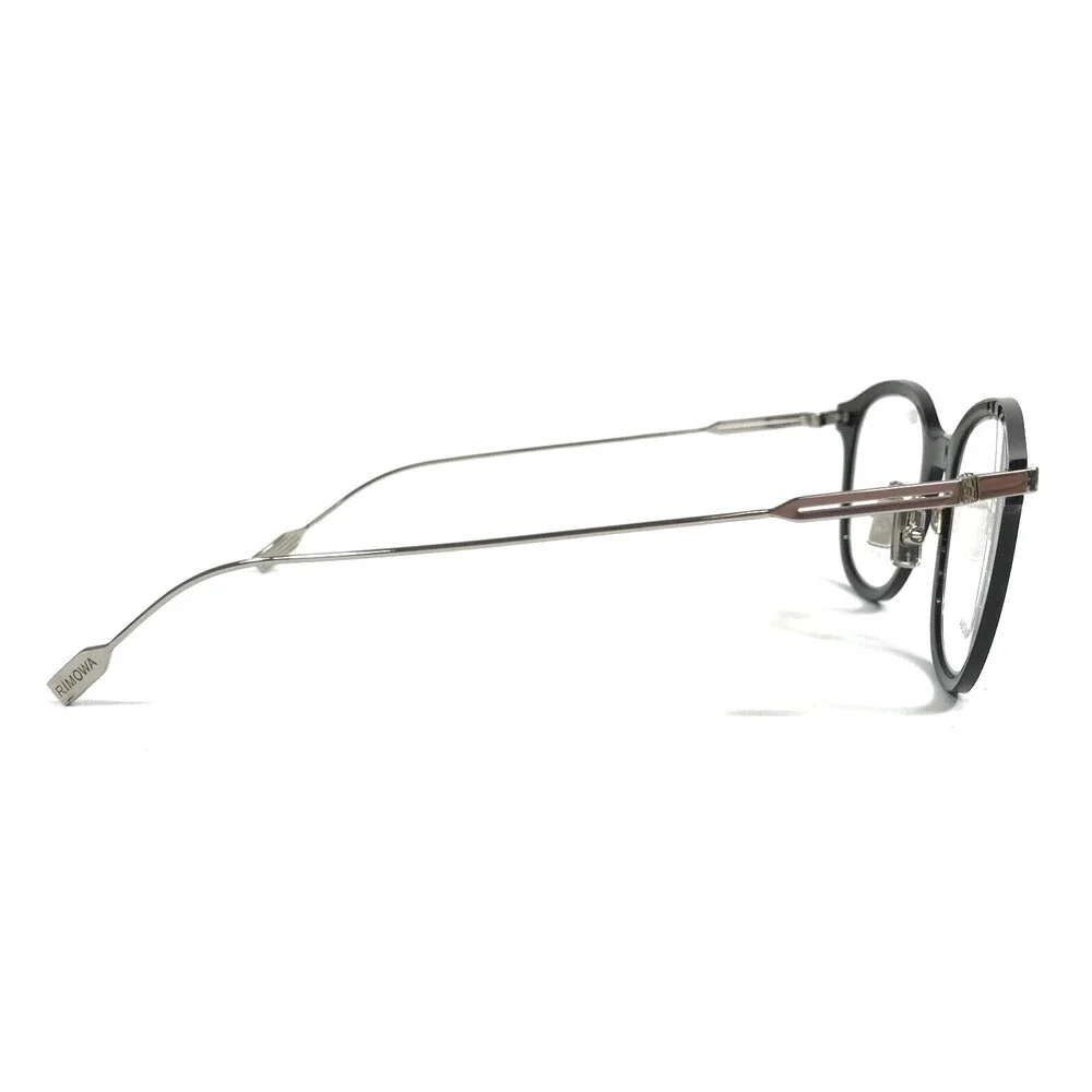 Rimowa Eyeglasses Frames RW50001U 001 Black Silver Round Full Rim 50-23-150